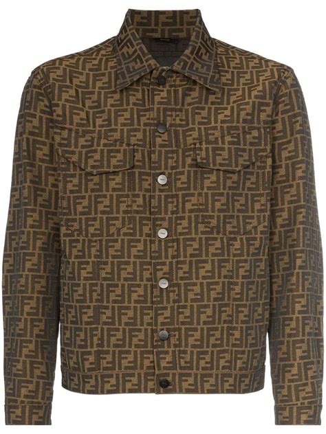 fendi men's logo-jacquard denim jacket|Fendi ff jacket.